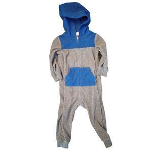 Carter's Baby Boy Blue and Gray Fleece Hooded Jumpsuit 18M